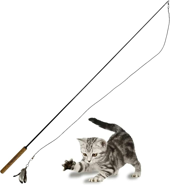 Forever Stick - The Unbreakable Cat Teaser Wand, Extra Long Durable Interactive Toy for Indoor Cats, Cat Fishing Pole Toy for Bored Indoor Adult Cats, Feather String Toy On Stick Enrichment