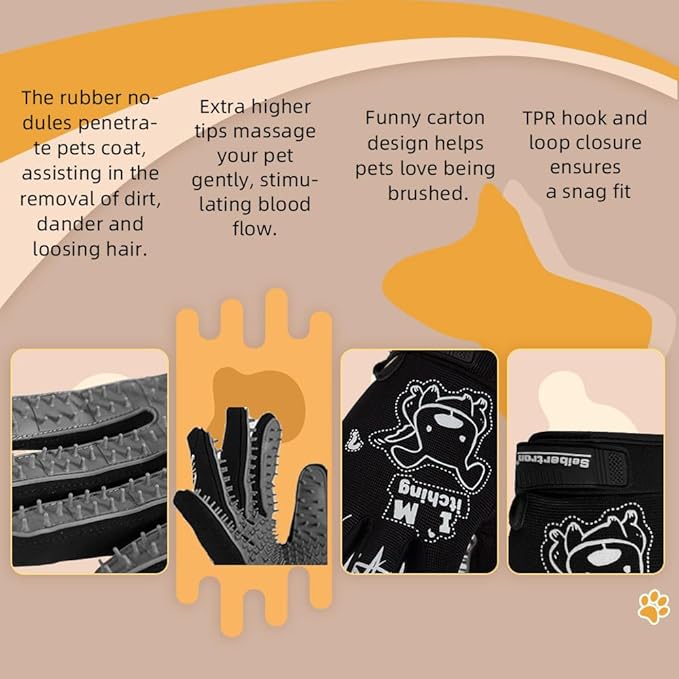 Seibertron Patented P.G.M.G-1 Pet Hair Remover/Deshedding Grooming Gloves Seven Sizes Fit All Works for Dogs, Horses, Cats and Other Animals Short Fur(1-Pair) Adult Black XXS