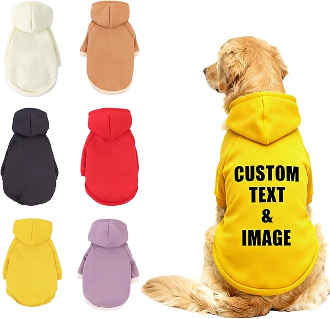 Custom Dog Hoodie, Personalized Sweatshirt with Photo Text Name Logo, Customized Hooded Sweater for Small Medium Large Dogs & Cats (Yellow, X-Large)