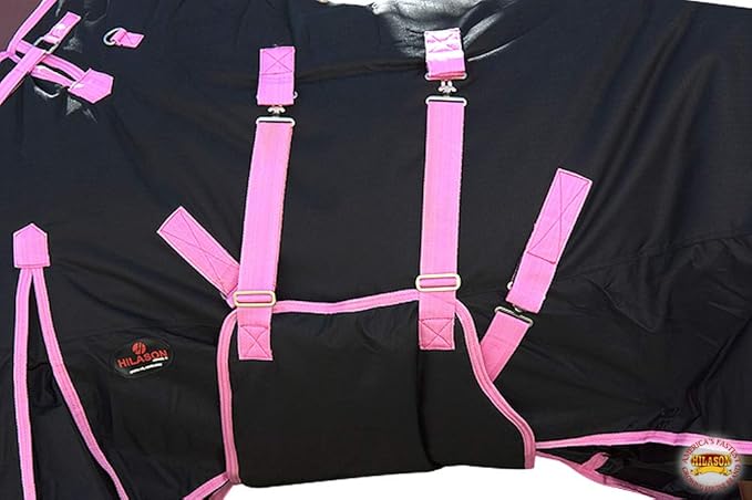 Black with Pink Trims 84 Inch HILASON 1200D Winter Waterproof Poly Horse Turnout Blanket Belly Wrap