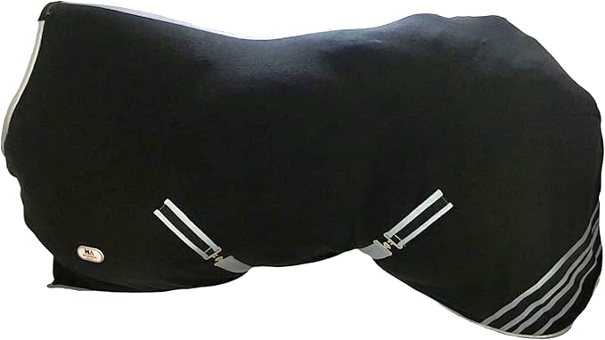 Majestic Ally Anti Pill Fleece Horse Blanket/Sheet with Silver Braided Rope (Black, 78)