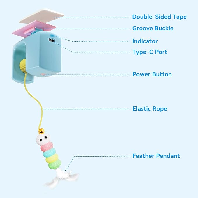 Automatic Cat Toy Interactive String Feather Toy USB-C Rechargeable
