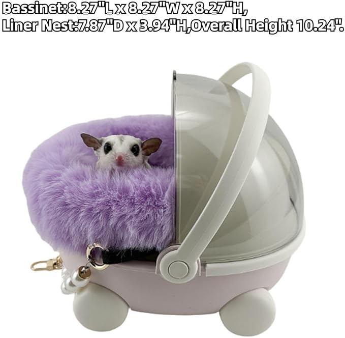 Sugar Glider Carrier Cage with Warm Nest, Cushion, Mat and Safe Lock, Portable Cages with Chain, Small Animals Travel Carrier Plastic Breathable Outgoing Box for Hamsters (Blue)