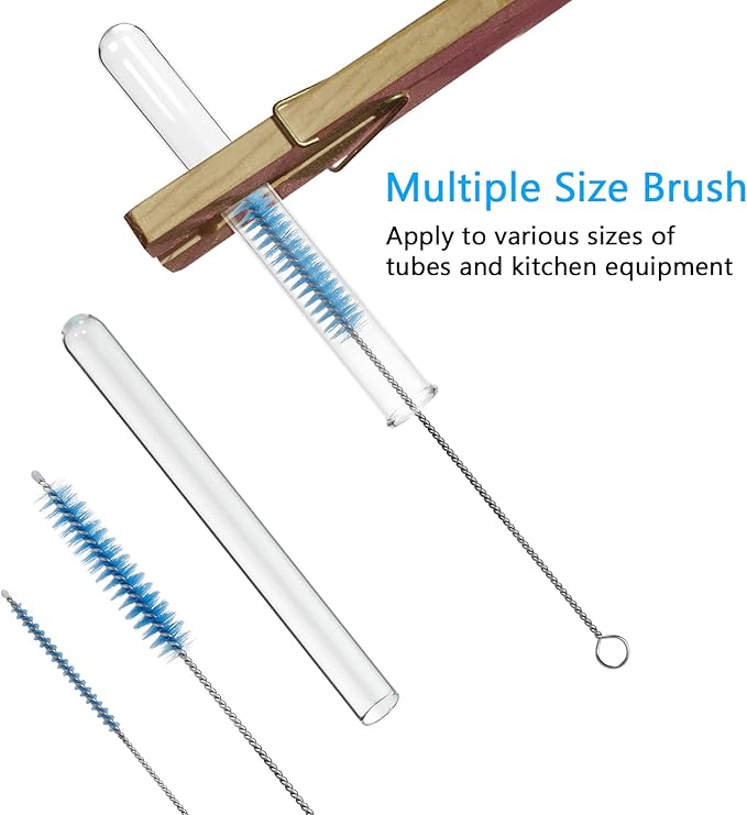 CiaraQ Bottle Cleaning Brushes, 8 Inch Nylon Tube Brush Set, Cleaner for Narrow Neck Bottles Cups with Hook, Set of 10pcs.