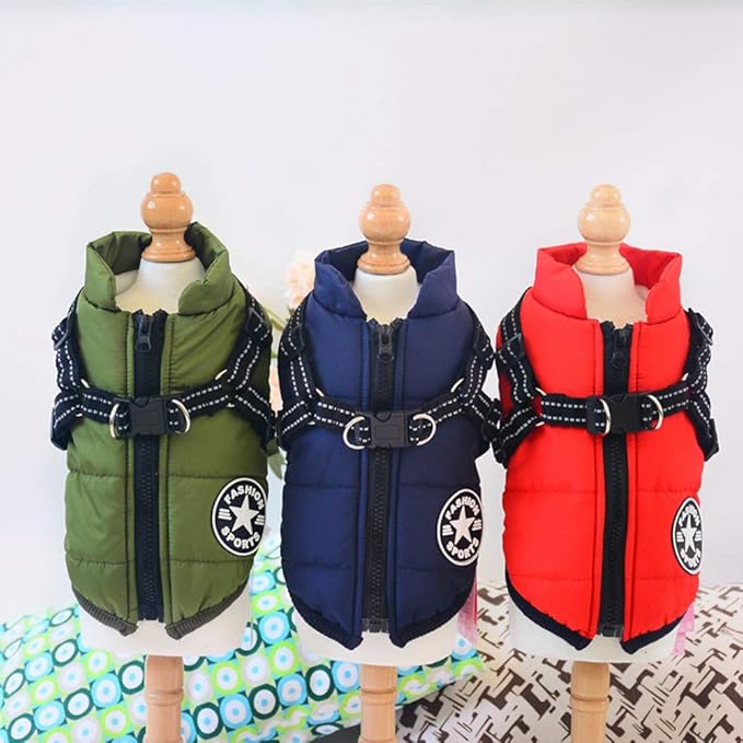 HDKUW Small Dog Jacket, Small Dog Coat Harness Winter Warm Vest Jacket Waterproof Cotton Costume for Puppy Small Dogs (L, Blue)