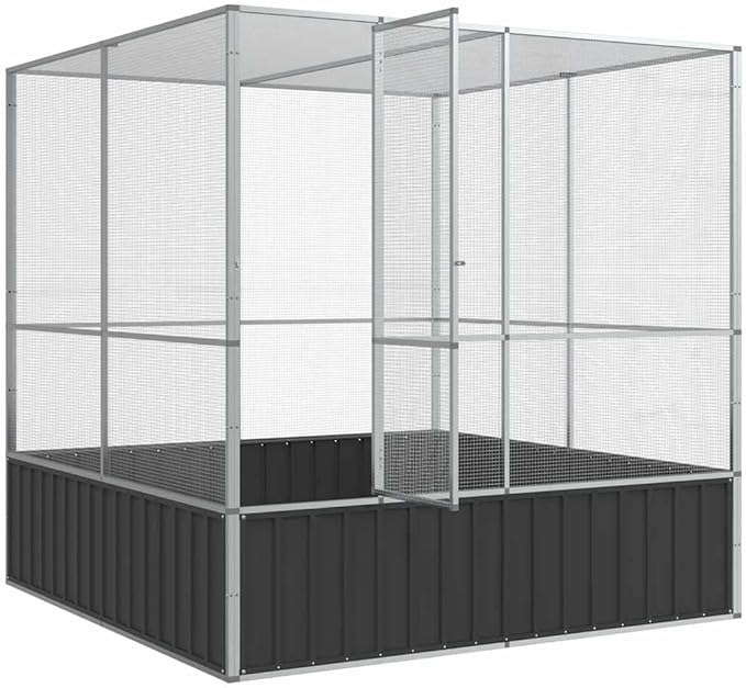 Large Metal Heavy Duty Walk-in Aviary Cage, Ample Activity Space Bird Cage with Lockable Door Also for Chickens and Rabbits, Silver 83.1"x81.5"x83.5" Steel,-404