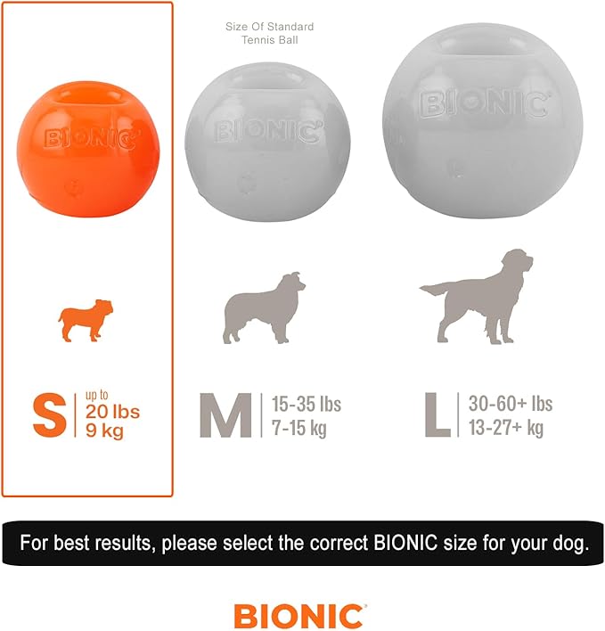 BIONIC Ball Dog Toy, Small - Interactive Dog Chew Toy That Stands Up to The Toughest Chewers, for Dogs up to 20 lbs. (9 kg)