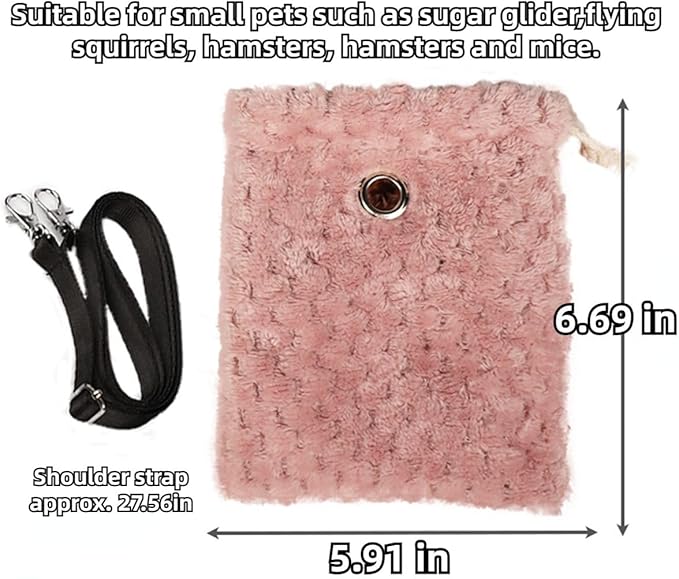 Sugar Glider Bonding Pouch - Soft Sleeping Pouch with Breathable Vent & Drawstring Portable Travel Bag Small Animal Carrier for Sugar Glider Squirrel Hamster Rats Hedgehog Bird Parrot (Pink)