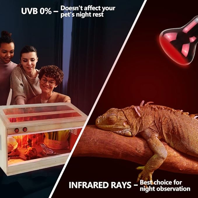 LUCKY HERP Infrared Heat Lamp 50W 2 Pack，Reptile & Amphibian Basking Spot Light Bulbs, Red Heat Lamp Bulbs for Reptiles, Bearded Dragon, Turtle, Lizard, Snake, Chicken