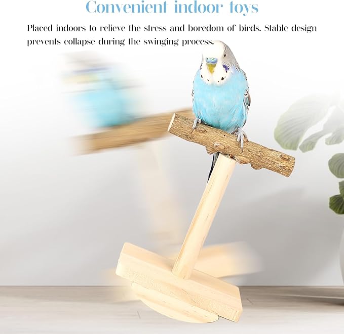 Bird Stand Perch Toy,Interactive Rocking Parakeet Toy and Perch, Wooden Exercise Wheel Cockatiel Toy, Intelligence Puzzle Enrichment Toys,Bird Playground Play Stands for Conure Budgie(B)