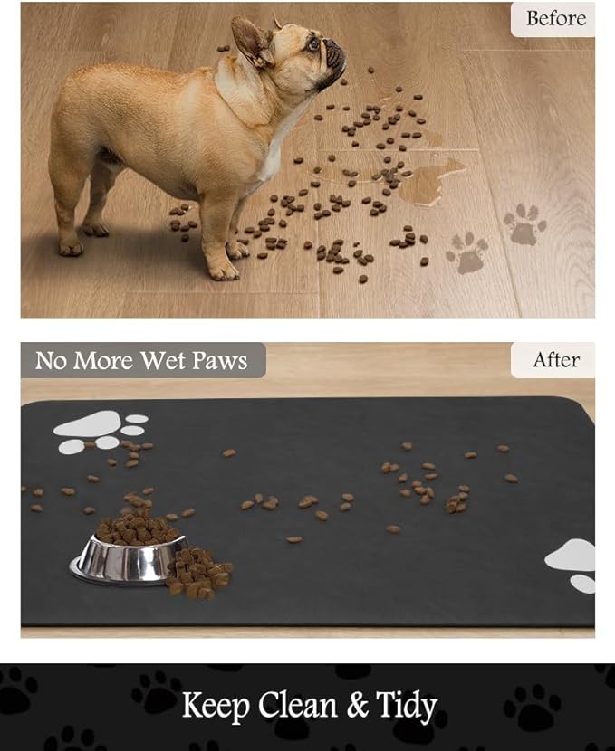 Pet Feeding Mat-Absorbent Dog Mat for Food and Water Bowl-No Stains Quick Dry Water Dispenser Mat-Dog Accessories Pet Supplies-Bowl for Messy Drinkers（Black,17"x34"