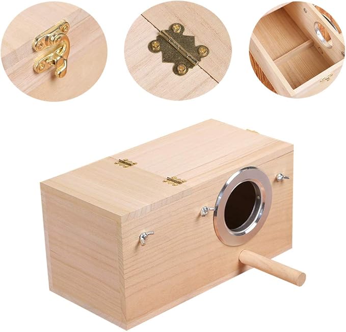 YJJKJ Wood Parakeet Nest Box Pet Bird House Parrot Breeding Mating Box Bird Cage Box for Lovebirds Cockatiel Parrotlets Budgerigar Parakeet (L)