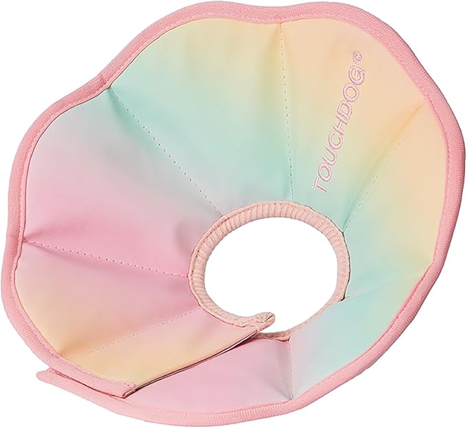 Touchdog Foldable Dog Cone Collar for Cats & Dogs - Adjustable Soft Recovery Collar with Waterproof PU Coating, Lightweight Design, 24.5cm/9.6in Wide Barrier (Pink Gradient Color, L)
