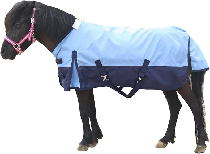 Mini Horse/Pony/Foal/Miniature Size 36"-51" Lightweight Waterproof & Breathable 1200 Denier Turnout Blanket with No Filling Lightblue 42"