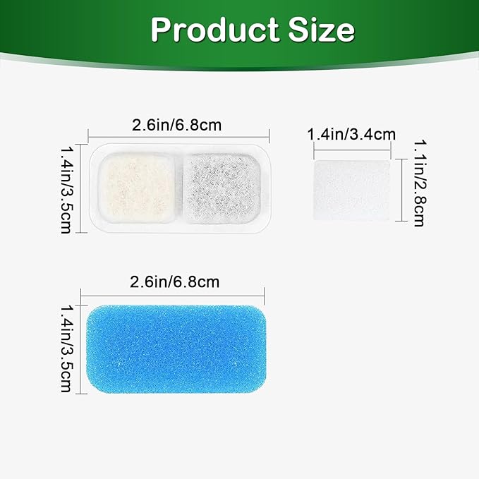 Cat Water Fountain Filter,Cat Fountain Filters Replacement Compatible with oneisall 67 oz/2L Stainless Steel Pet Water Fountain,16 Set Pet Fountain Filter Replacement