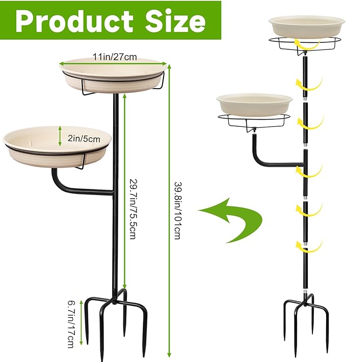 Freestanding Birdbaths Bowl Outdoor, Free Standing Garden Bird Bath Bird Feeder & Bird Bath Bowl, Detachable Decoration Spa Birdfeeder for Garden Patio Yard Lawn, 4 Spiky Metal Stake (White)