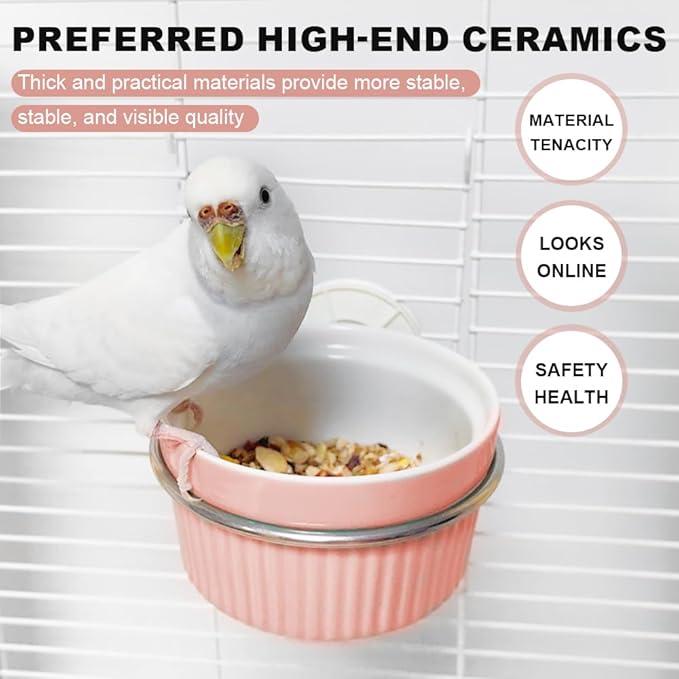 Ceramic Bird Feeder for Cage, Automatic Parrot Feeding Cups - Easy to Clean & Install, Dishwasher Safe Small Animal Food Water Dish for Parrots, Cockatiels, Canaries