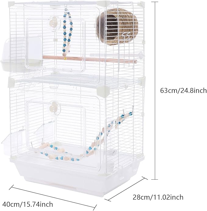 25" Flat Roof Top Bird Cage, 2 Tier Medium Metal Parrot Cage with Accessories Include Cross Bar Climbing Ladder Dual Door Parakeet Cage for Various Bird Species (24.8" H)