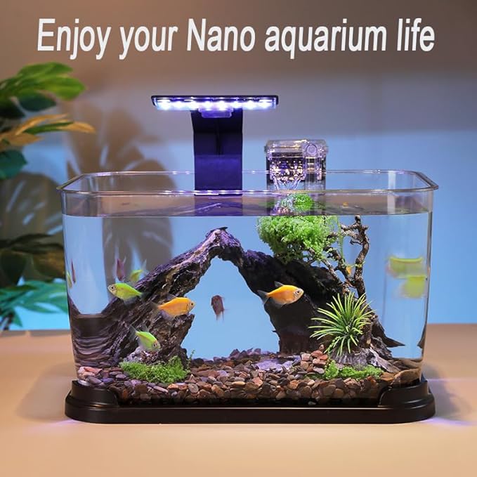 Mini Clip-On Aquarium Light 5W Full Spectrum LED Fish Nano Tank Light with Timer & Dimmer and 3 Lighting Modes for Freshwater Plants & Tropical Fish Ideal for 4–14 Inch Tanks (1-5 Gallons)