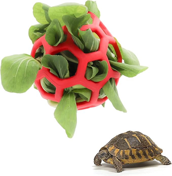 Tortoise Treat Ball Toy Hay Feeder Hanging Feeding Grass Ball Fruit Vegetable Feeder Holder Foraging Toy for Small Animals Pet Tortoise Turtle