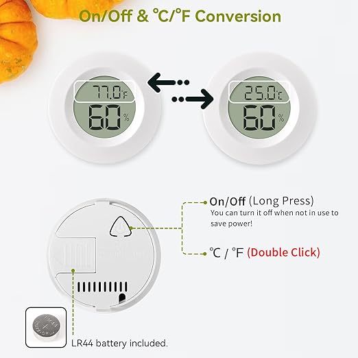 3-Pack Mini Hygrometer & Thermometer, Indoor Outdoor Digital Humidity Meter Gauge Temperature, ℉/℃, for Home, Office, Reptile, Car, Greenhouse, Lab, Terrarium, Cellar.. A01 White