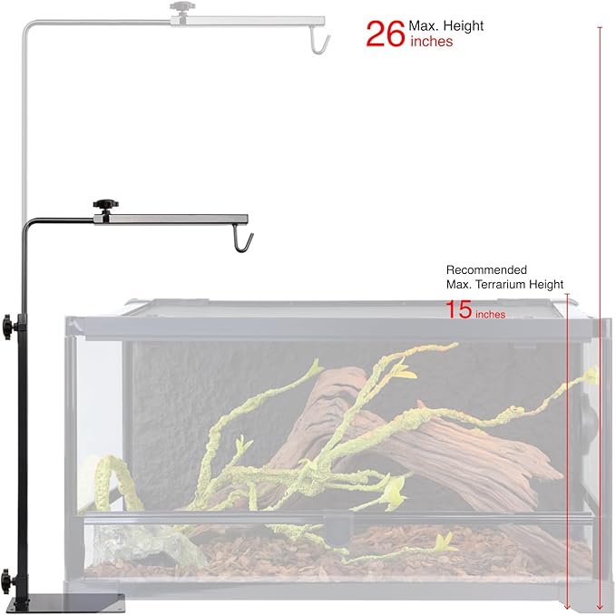 Reptile Lamp Stand, Adjustable Heat Lamp Fixture Stand, Terrarium Stand for Holding Reptile Light Fixture and Heating Bulbs for Max. Terrarium Height: 13.5 inches