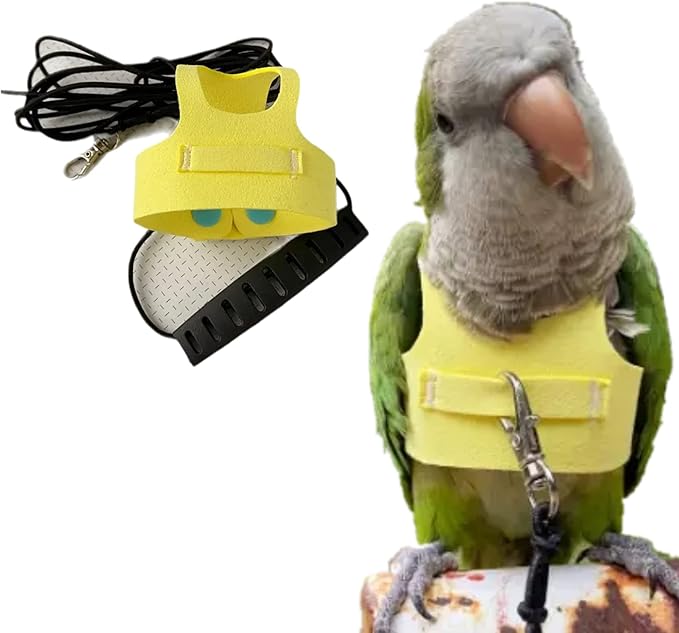 Bird Flight Harness Vest, Parrot Flight Suit with Leash for Parakeets Cockatiels Conures Budgies, Bird Flying Clothes with Rope and Handle for Outdoor Activities Training (M, Yellow)