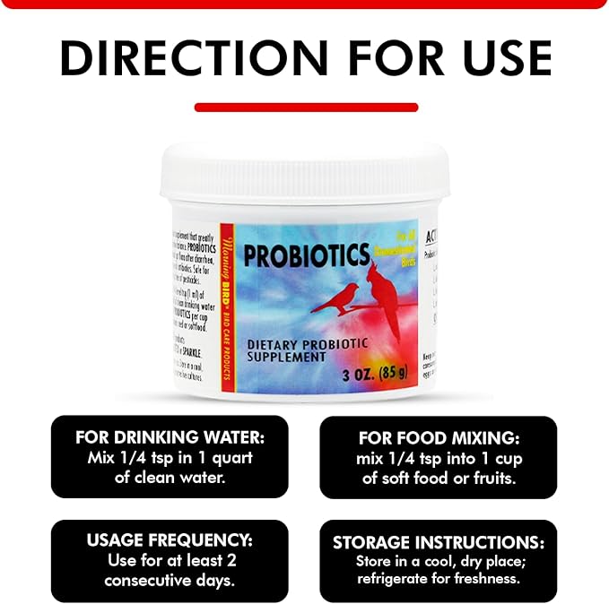Morning Bird Probiotics for Birds 3 oz – Digestive Health Supplement Supporting Gut Balance, Nutrient Absorption & Immune Support – Easy Mix Powder Supplement for All Bird Species