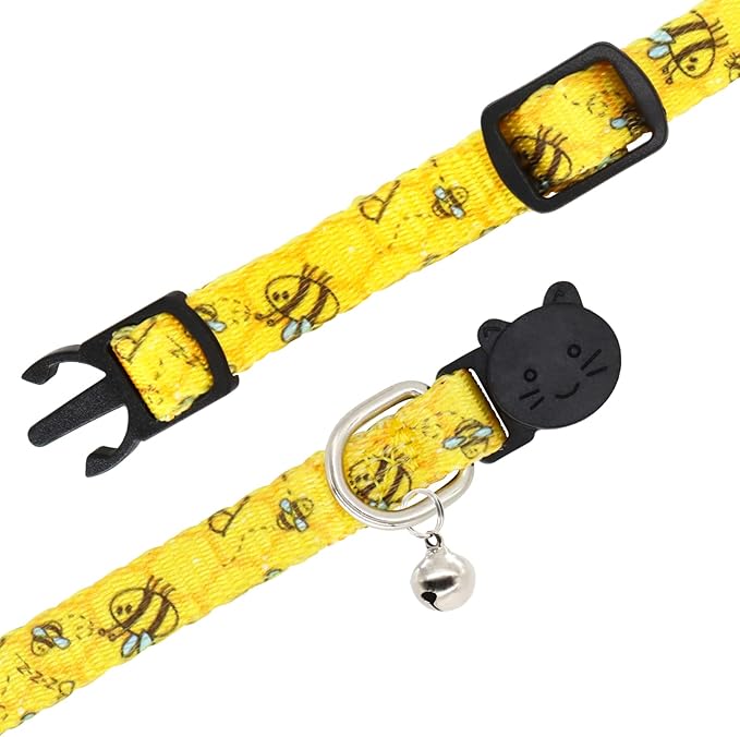 Cat Collar, 2 Pack Breakaway Collar with Bells, Safety Buckle Kitten Collars for Boy and Girl Cats, Bee+Ladybug