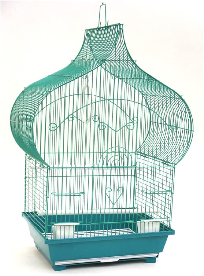 YML Taj Mahal Top Shape Bird Cage with Removable Plastic Tray, Green - Small
