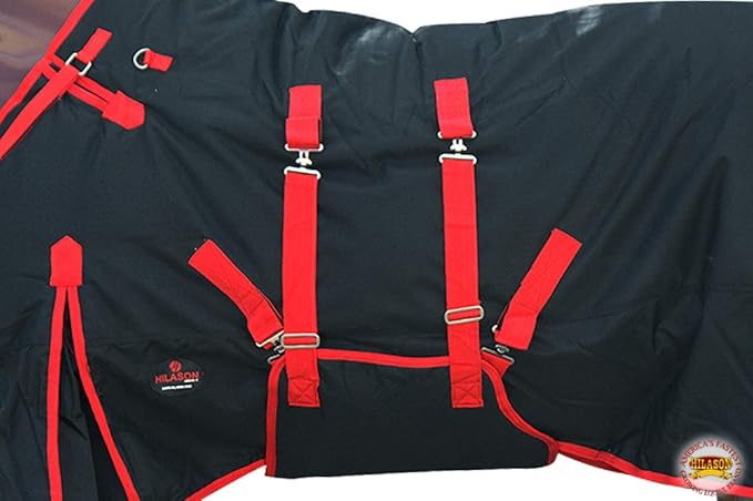 HILASON Black with Red Trims 84 Inch 1200D Winter Waterproof Poly Horse Turnout Blanket Belly Wrap