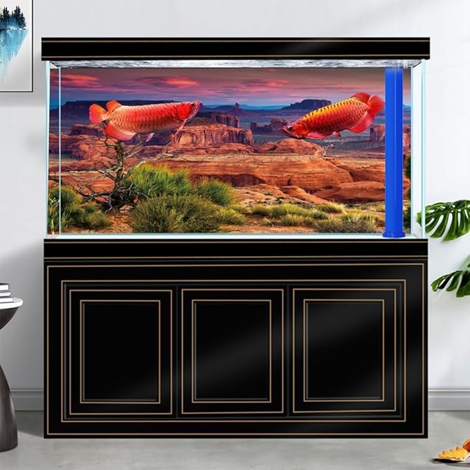 30X18IN Desert Loess Rock Cactus Oasis Reptile Habitat Background, Natural Sunset Desert Themed Terrarium Background, Aquarium Background with 10 EVA Double-Sided Tape