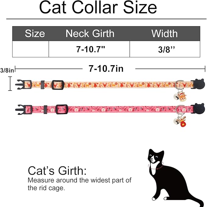 Christmas Cat Collar, Cotton 2 Pack Cat Collar with Bells, Breakaway Collars for Girl Boy Kittens, Reindeer