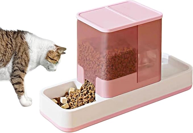 kathson Gravity Cat Food and Water Dispenser Automatic Dog Feeder Waterer 2 in 1 Auto Pet Food and Water Bowl Set Self Feeding for Puppy Kitten，Pink