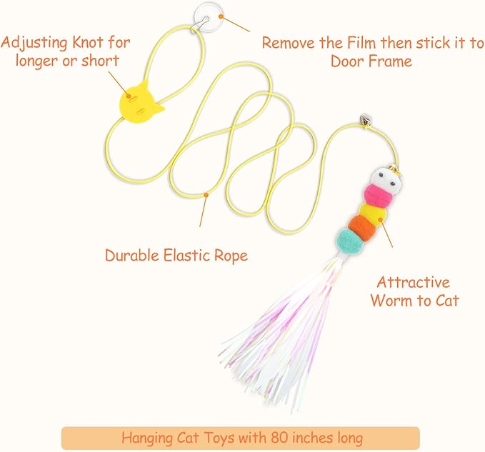 Interactive Cat Toys, 15PCS Cat Wand and Feather Toys for Indoor Cats, Reusable Suction Cup Toys for Kittens Play Exercise (Suction Model)