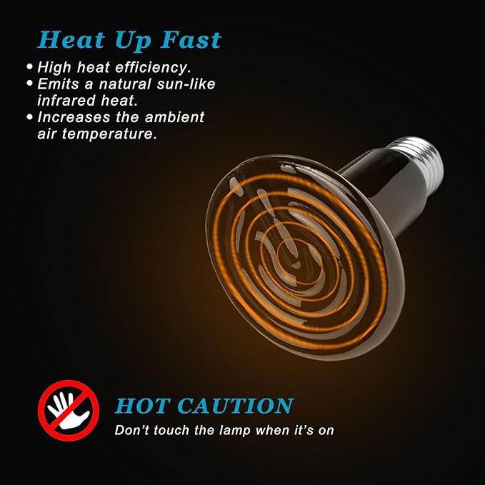DOMICA 100W 2Pack Reptile Heat Bulb, Beared Dragon Ceramic Heat Emitter, E26 No Light Emitting Heating Light Bulbs for Turtle, Lizard, Snake, Amphibians, Pet Brooder Coop Chicken (100W-Medium Tank)