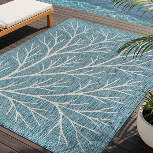 Washable Indoor Outdoor Rug 6x9 Modern Area Rugs Branch Pattern Non Shedding Waterproof Easy Clean Patio Deck Porch Living Room Bedroom Garden RV (54 Sq Ft)