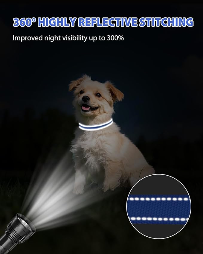 Joytale Small Dog Collar, Reflective and Adjustable Nylon Collar with Quick-Release Buckle, Lightweight No-Choke Design for Small Dogs, Navy Blue, 5/8" Width