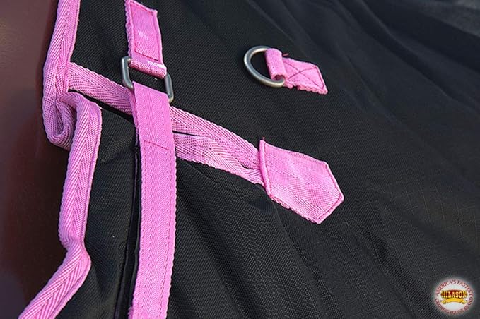 HILASON Black with Pink Trims 69 Inch 1200D Winter Waterproof Poly Horse Turnout Blanket Belly Wrap
