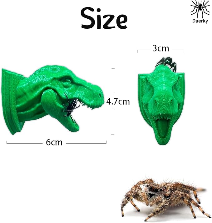 Jumping Spider Hide,3D Printed Dinosaur Head - A Fun Habitat for Jumping Spiders, Small Reptiles, and Small Pets, Suitable for Home Decor with Animal Enclosures (Green)