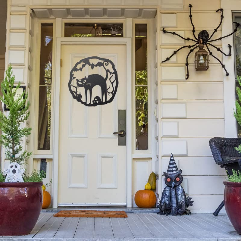 Halloween Cat Wreath Metal Door Sign