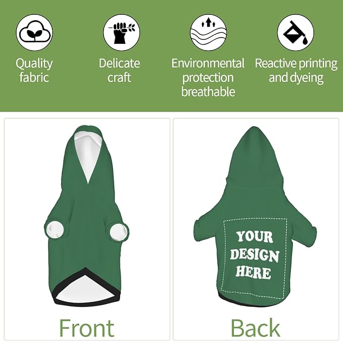 Personalized Dog Hoodie, Custom Dog Costumes for Small Dogs, Holiday Happy Dog Clothes Football Pet Shirt Sweater with Name Number for Girl/Boy Cats/Kitten, Green, XS