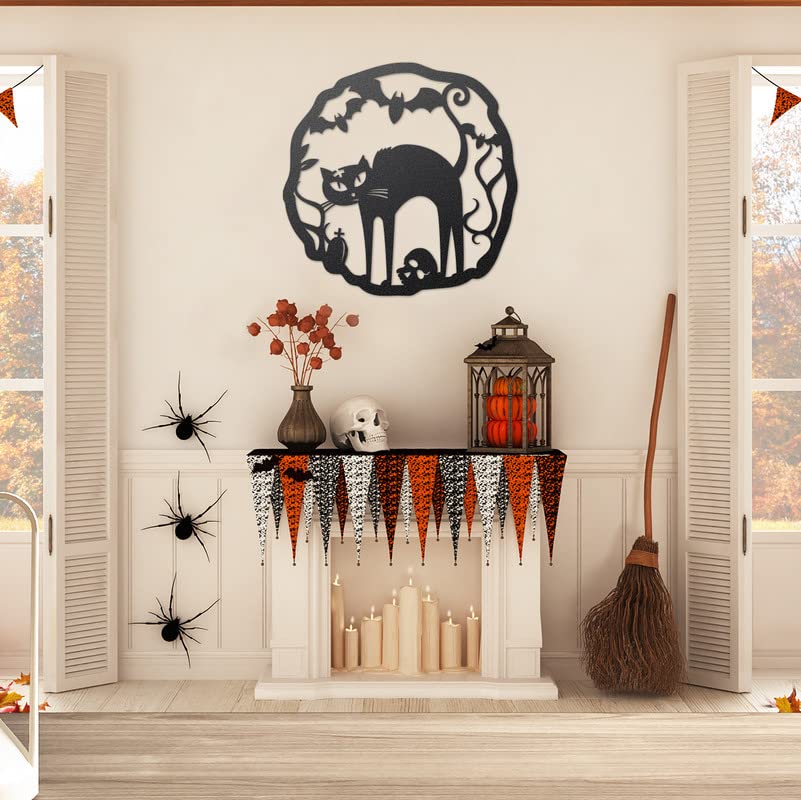 Halloween Cat Wreath Metal Door Sign
