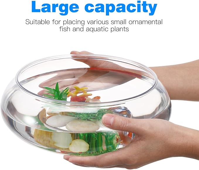 POPETPOP Clear Fish Bowl Vase - Round Plastic Shallow Planter, Hydroponic Planter Daffodil Pot, Lotus Bowl Planter, Fish Tank Aquarium Bowl