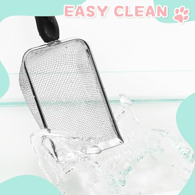 Cat Litter Scoop,Sturdy Litter Cleaner Corner Shovel,Stainless Steel Mesh Litter Shovel,Easy to Clean Reptile Terrarium Sand Waste,Beach Shovel(Black)