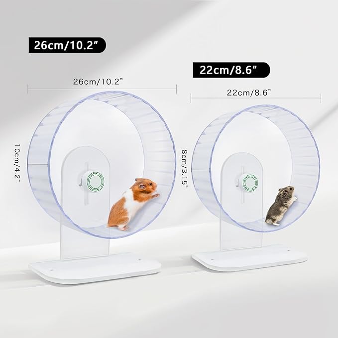 Silent Hamster Wheels - Syrian Hamster Wheel, Hamster Wheel Car, 10.2 Inch Hamster Wheel, Fully Transparent, Height Adjustable, Quiet Wheels for Various Small Animals (Large)