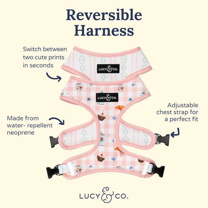 Lucy & Co. Sipping Slowly Reversible Dog Harness, Adjustable Comfort Fit with Dual Leash Attachments, X-Small