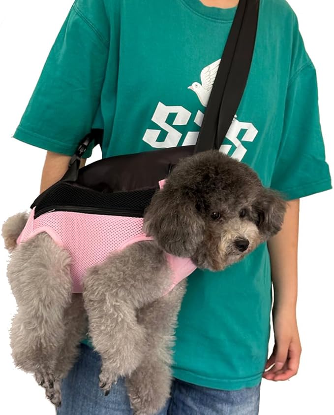 Pet Dog Carrier Backpack, Portable Breathable Mesh Chest Carrier, Polyester Woven Double Shoulder Pet Bag for Outdoor Adventures (Pink, X-Large)