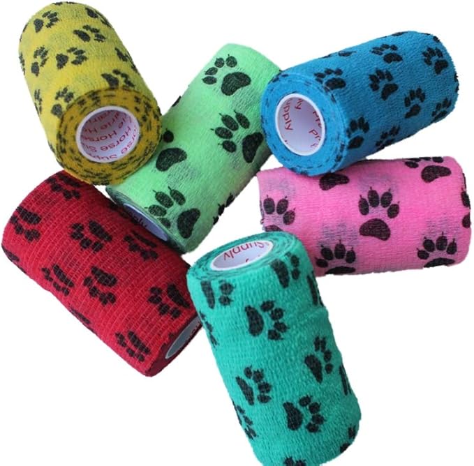 Prairie Horse Supply 3 Inch Vet Wrap Tape Bulk (Assorted Paw Prints) (Pack of 6) Self Adhesive Adherent Adhering Flex Bandage Grip Roll Dog Cat