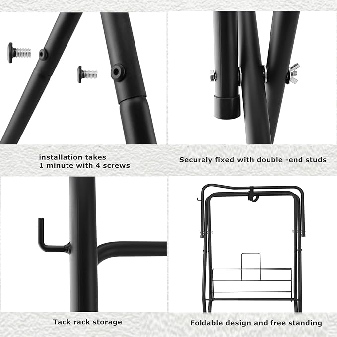 Folding Saddle Rack Heavy Duty Freestanding Horse Saddle Stand Detachable Saddle Rack Stand with Bottom Storage for English & Western Saddles